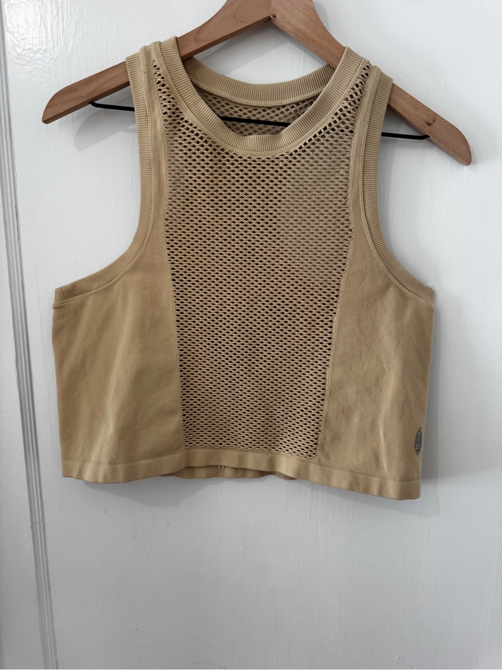 FP Movement by Free People Tan Mesh-Front Cropped Tank